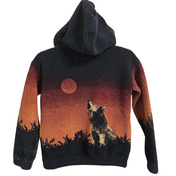 abercrombie kids Other - Abercrombie Kids Hoodie 7/8 Black Sunset Howling Wolf Sherpa Quarter Zip Fleece